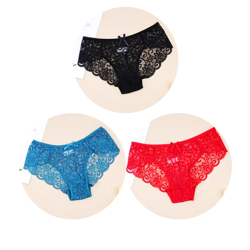 Billionm Sexy Women Lace Panties Underwear Breathable Briefs Transparent Floral Bow Soft Comfort Lingerie Size S M L XL