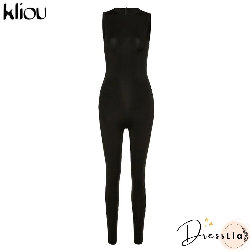 Kliou new jumpsuit women elastic hight casual fitness sporty rompers sleeveless zipper activewear skinny summer outfit