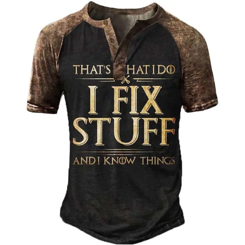 Men's Causal Letter Button-down Short Sleeve T-shirt