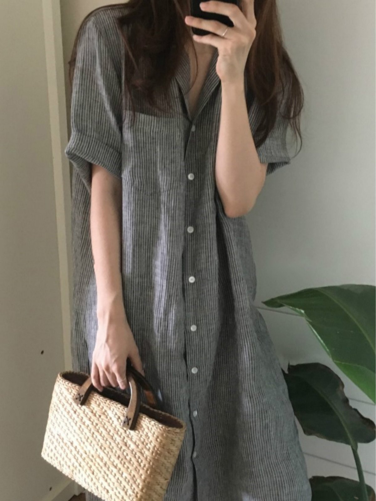 Shawl Collar Women Casual Dresses Daily Striped Midi Dresses