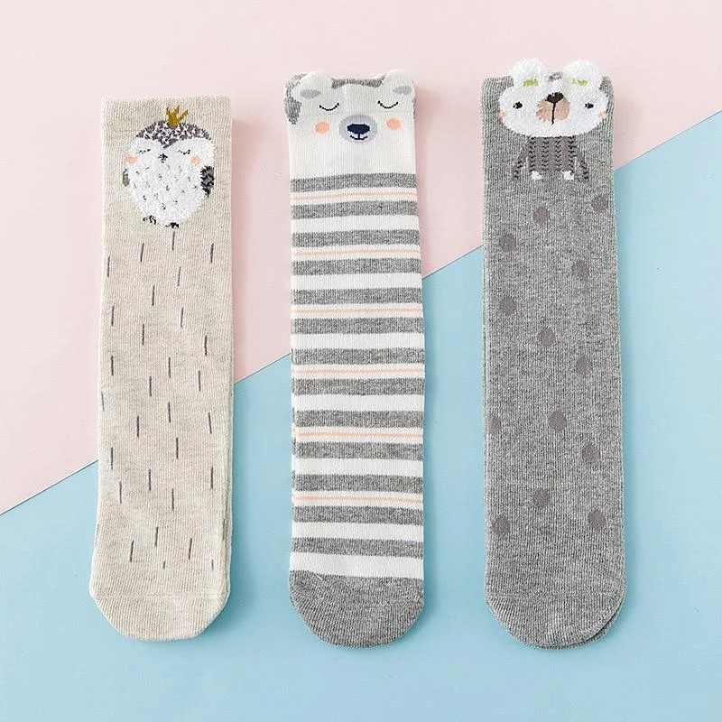 YWHUANSEN 3 Pairs/lot Spring Autumn Winter Cartoon Knee High Socks Baby Girls Cotton Boy's Long Sock Winter Infant Leg Warmers