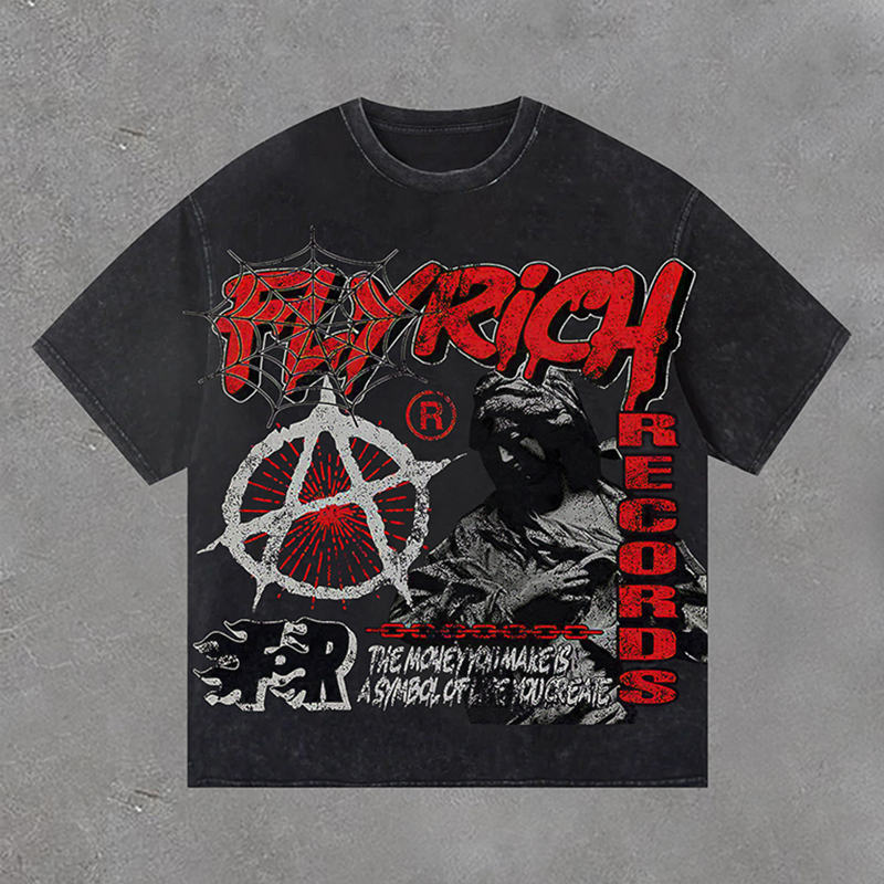 Vintage Fly Get Rich Vintage 2019 Graphic Casual Acid Washed Short Sleeve T-Shirt - SOPULA