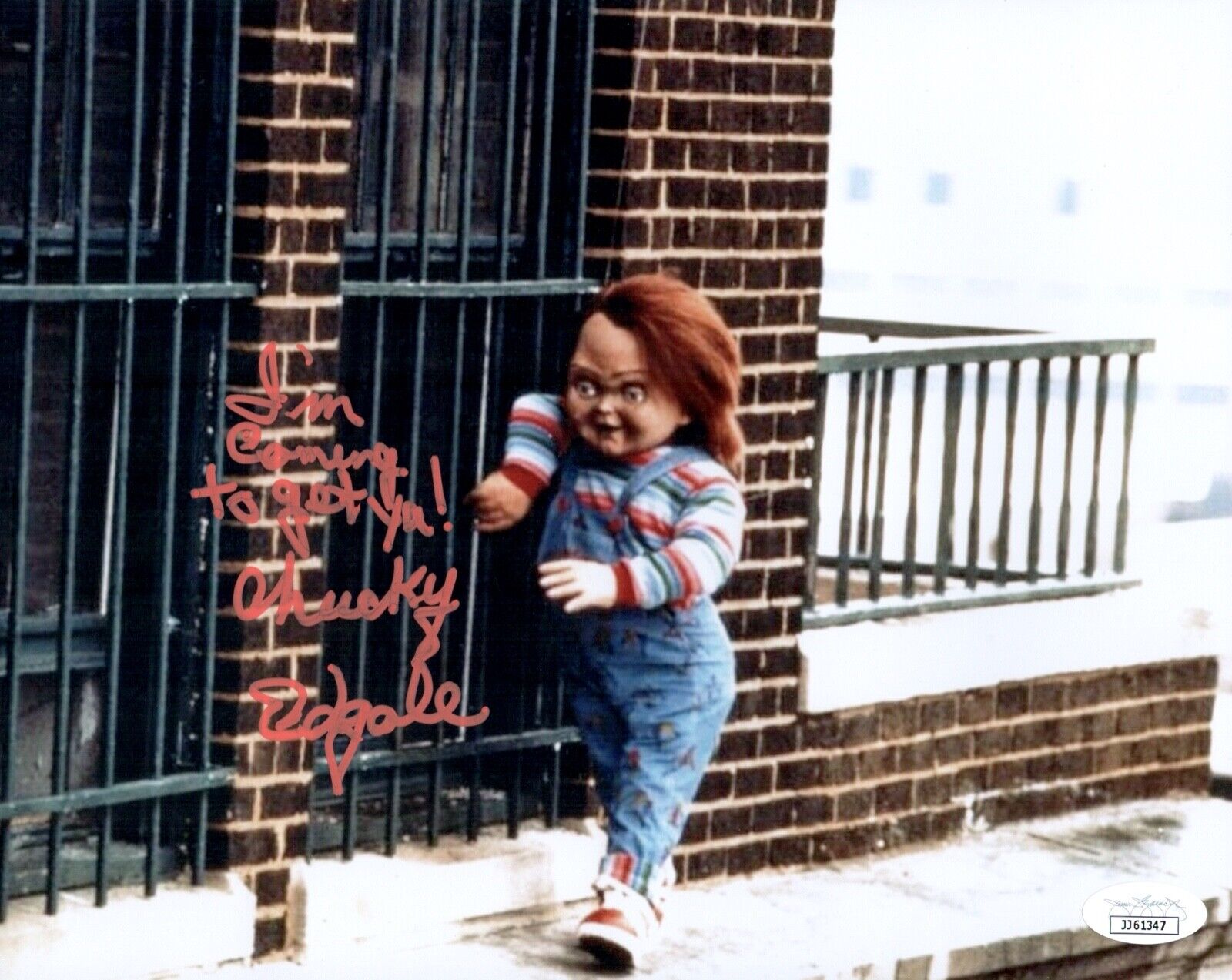 ED GALE Signed CHUCKY 8x10 Photo Poster painting Child's Play In Person Autograph JSA COA Cert