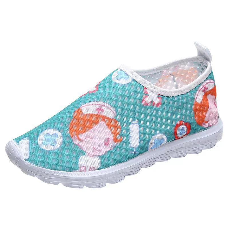 Comemore Cute Cartoon Nurse Women Slip On Sneakers Dentist Mesh Ladies Shoes Light Casual Summer Moccasin Autumn Loafers White