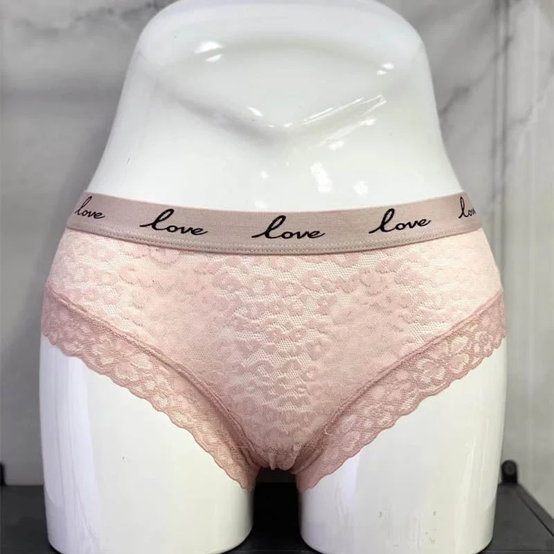 CINOON Fashion Women Sexy Lace Panties Low-waist Underwear Female G String Transparent Lingerie LOVE Letter Embroidery Intimates