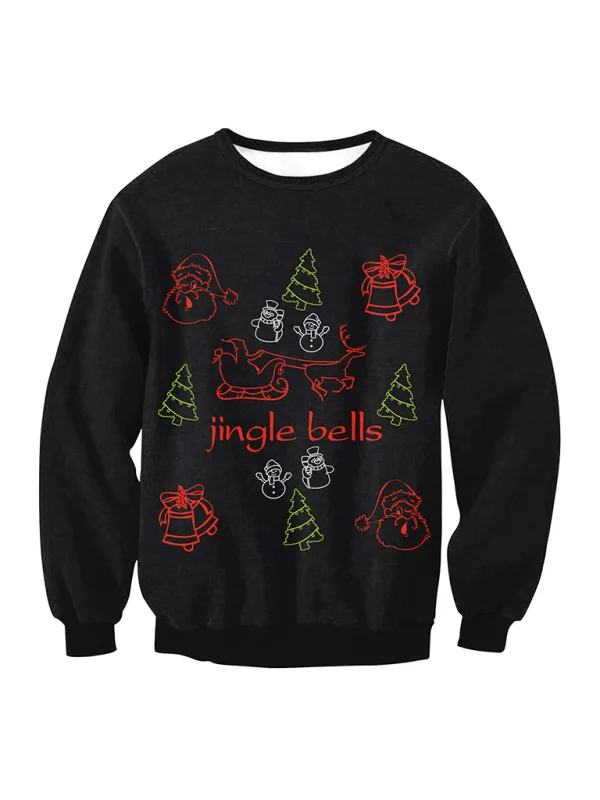 pullover sweater women santa elk long sleeve round neck loose top Flusfy