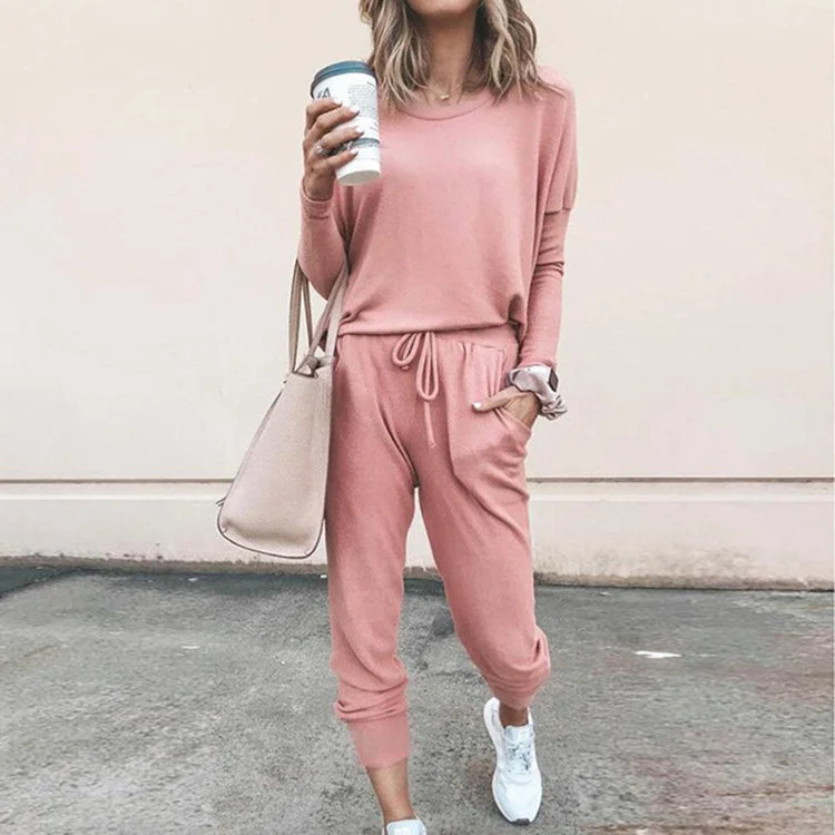 Uveng Uveng New Ebay Burst Round-Neck Solid-Color T-Shirt + Casual Trousers Fashion Set