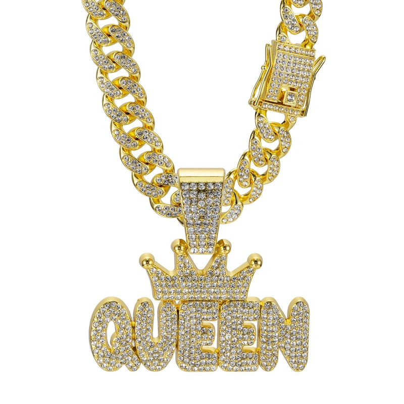 Hip-Hop Letter Crown Zinc Alloy Inlay Rhinestones Unisex Pendant Necklace