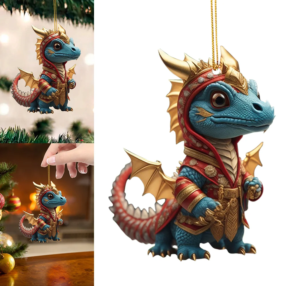 2D Christmas Baby Dragon Decor Cute 8cm Flat Acrylic Hanging Ornament Party Gift