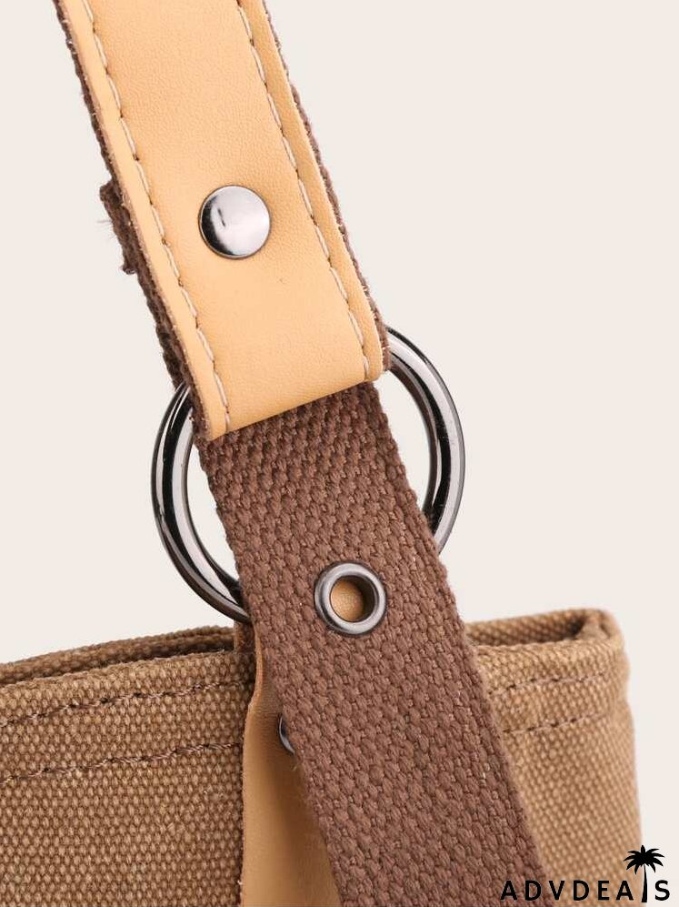 Buckle Decor Shoulder Tote Bag
