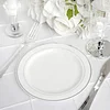 10 Pack | 6" Très Chic Silver Rim White Plastic Dessert Appetizer Plates, Disposable Salad Plates