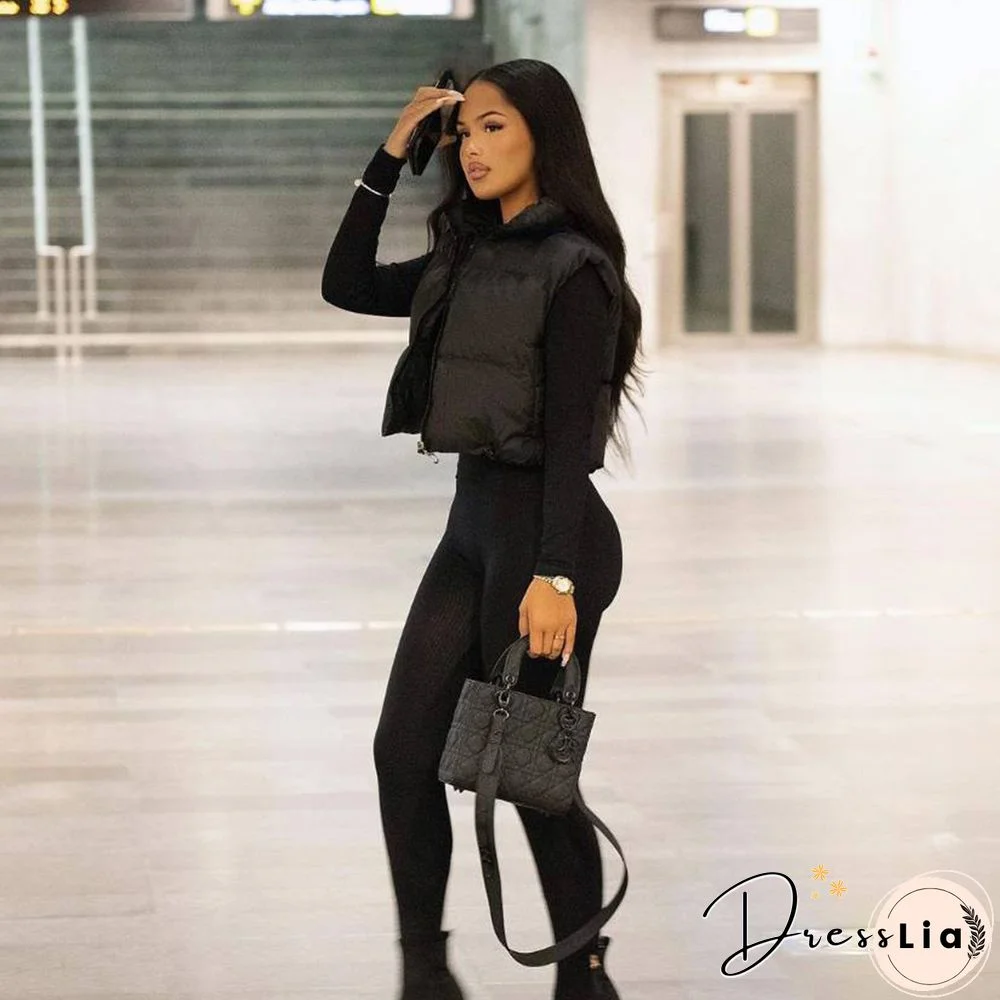 Zip Up Stand Collar Padded Puffy Vest Jackets