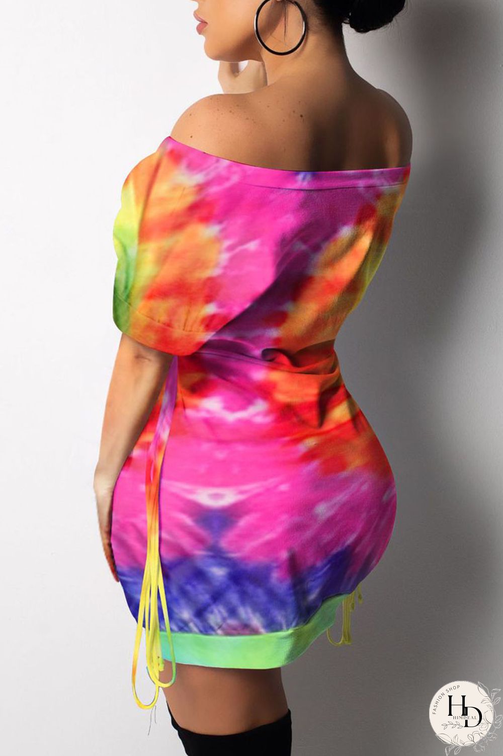 purple Fashion Sexy Patchwork Print bandage One word collar Hip skirt Dresses