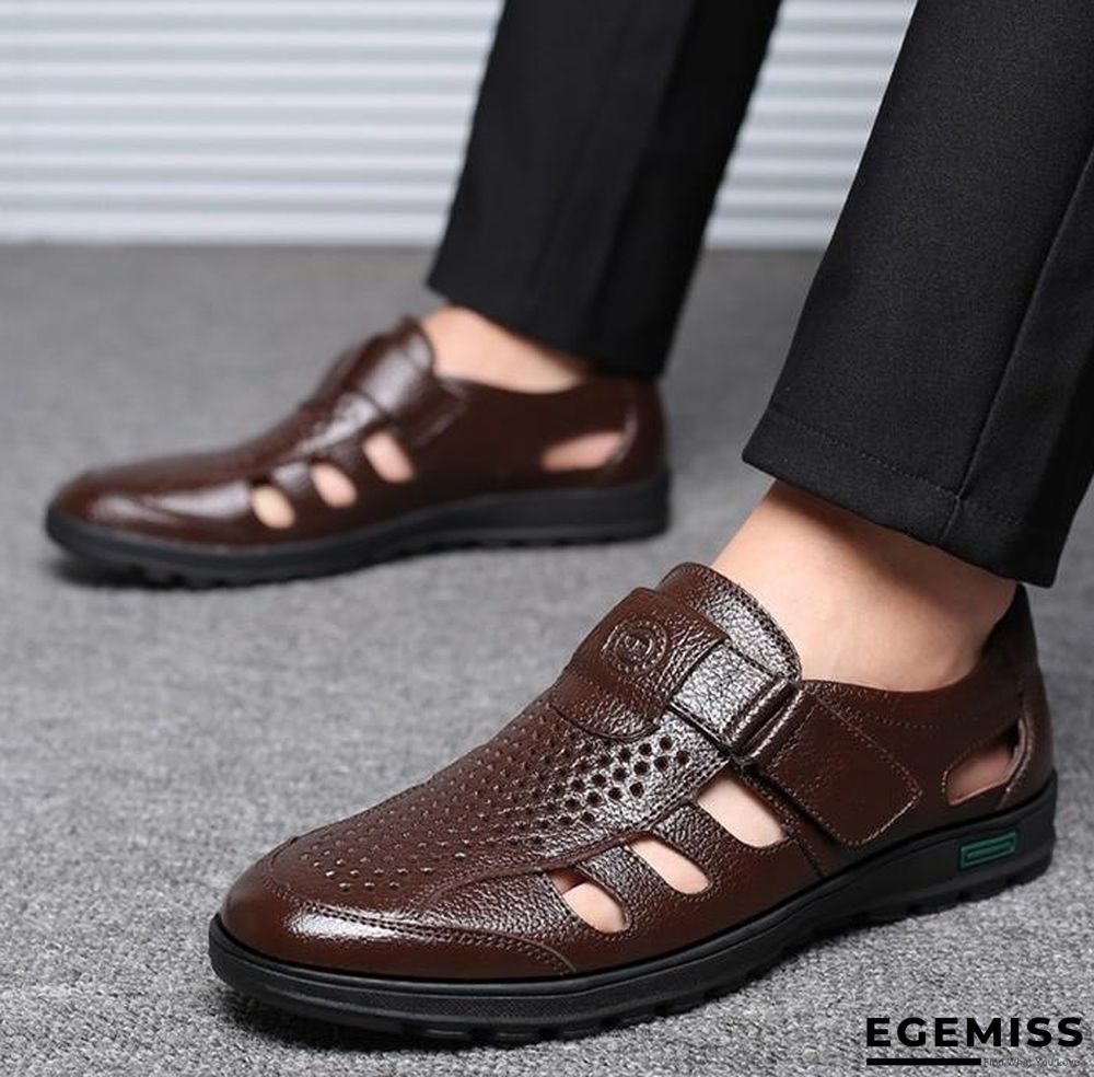 Big Size Men's Genuine Leather Sandals Outdoor Breathable Beach Shoes | EGEMISS