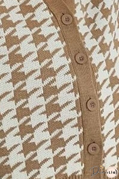 Houndstooth Button Up Long Sleeve Cardigan