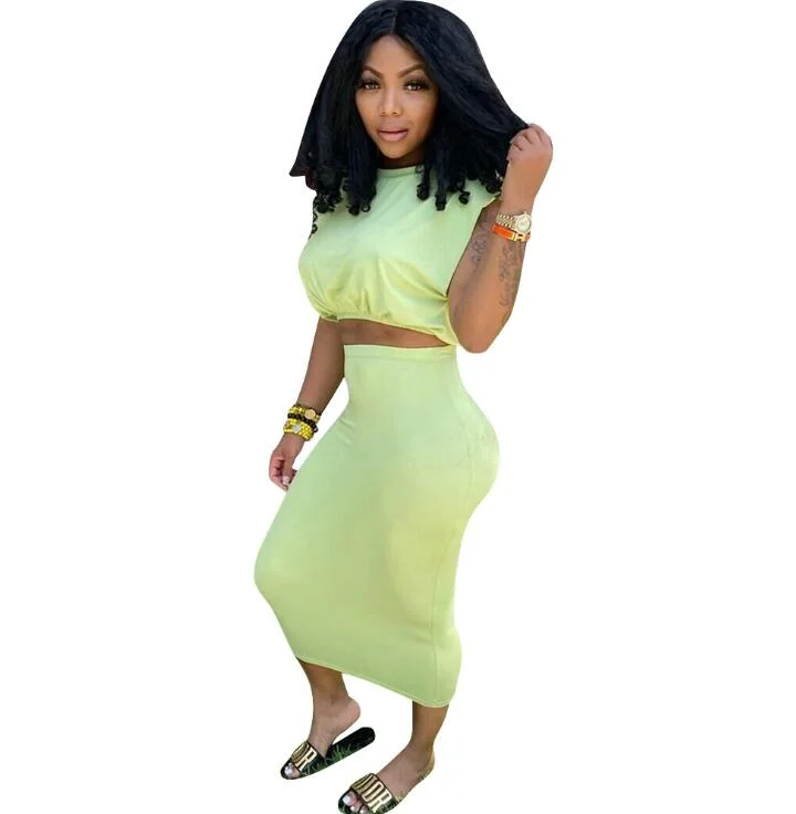 CM.YAYA Women Skirts Two 2 Piece Set Fashion Streetwear Crop Tops and Midi Skirt Matching Set Classic Outfits