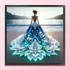 (Multi Style)Girl In Beach Skirt-Full Embroidery 3 Strands 11CT Stamped Cross Stitch-40*40CM