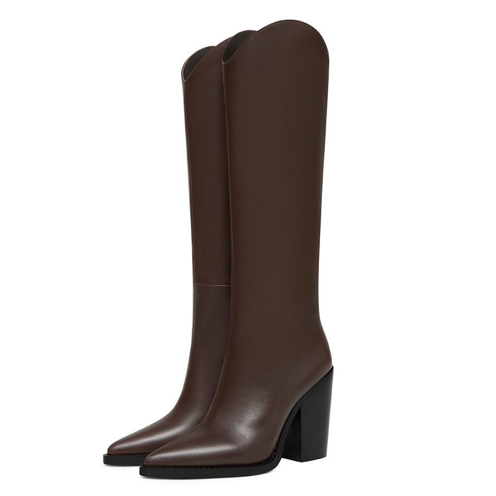 Brown Ankle Boots Pointed Toe Block Heel Boots