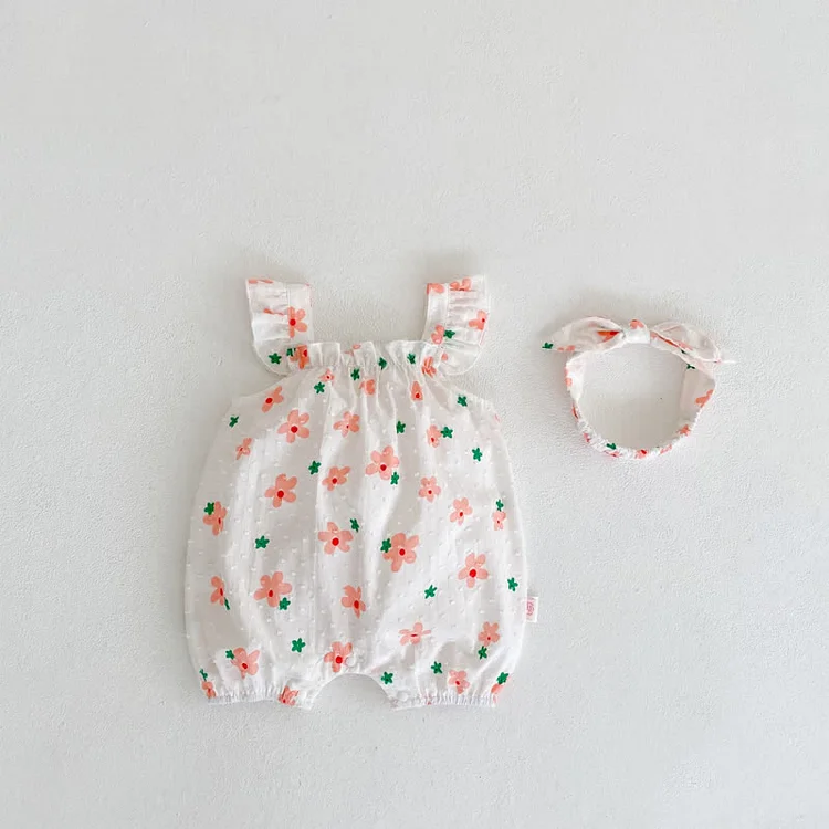 Baby Flower Ruffled Romper with Headband