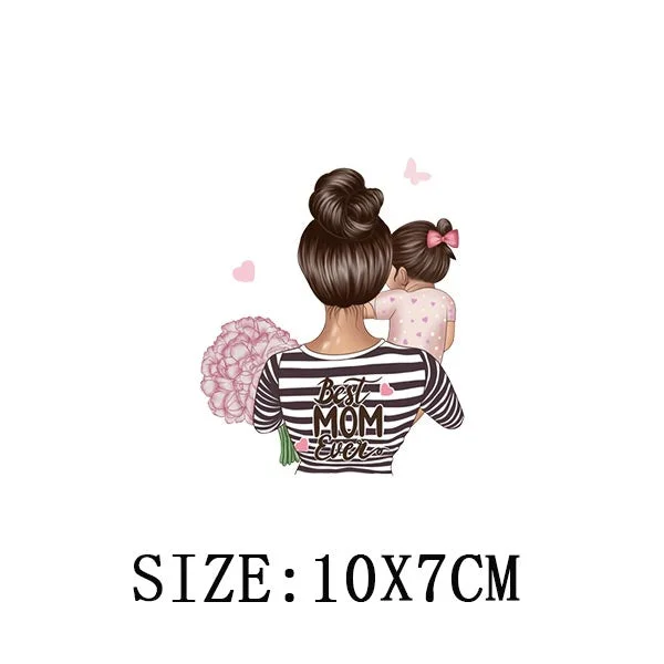 Mom&Baby Heat Sticker On T-shirt DIY Washable Iron On Transfer For Clothing Lovely Design On Clothes Patches Applique Decoration
