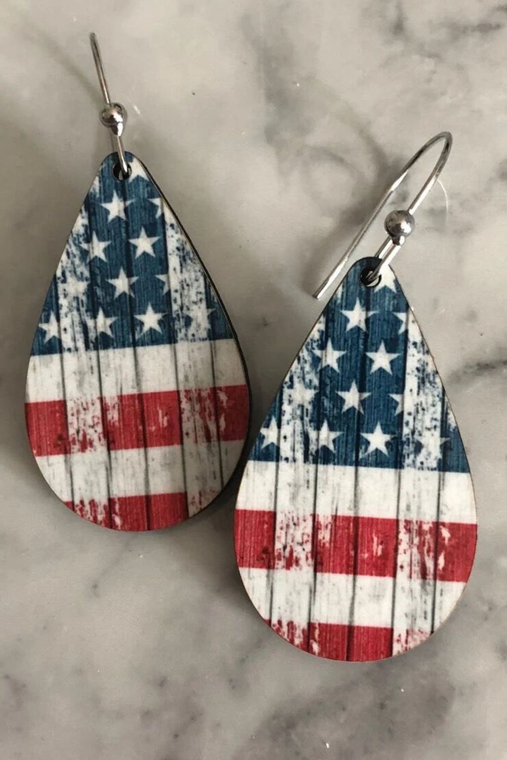 Women's Earrings Independence Day Flag Star Print Drop Wooden Earrings