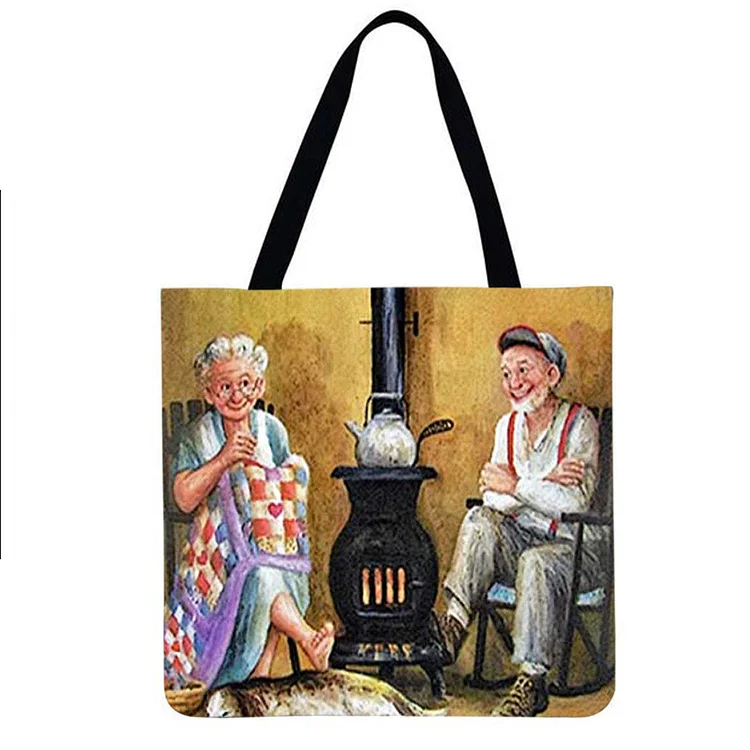 Linen Eco-friendly Tote Bag - Love Old couple