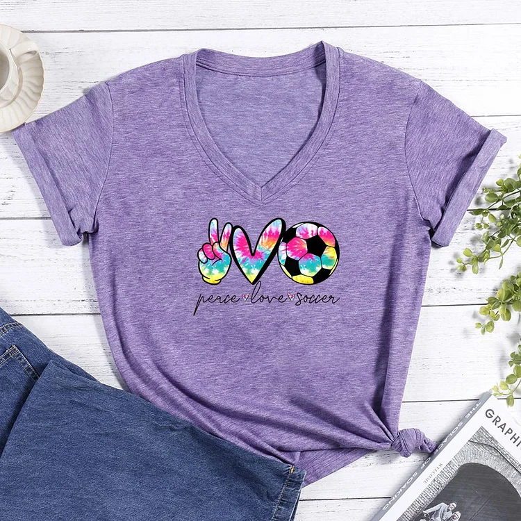 Peace Love Soccer V-neck T Shirt-Annaletters