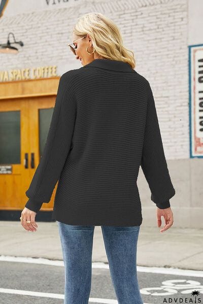 Ribbed Johnny Collar Pullover Sweater