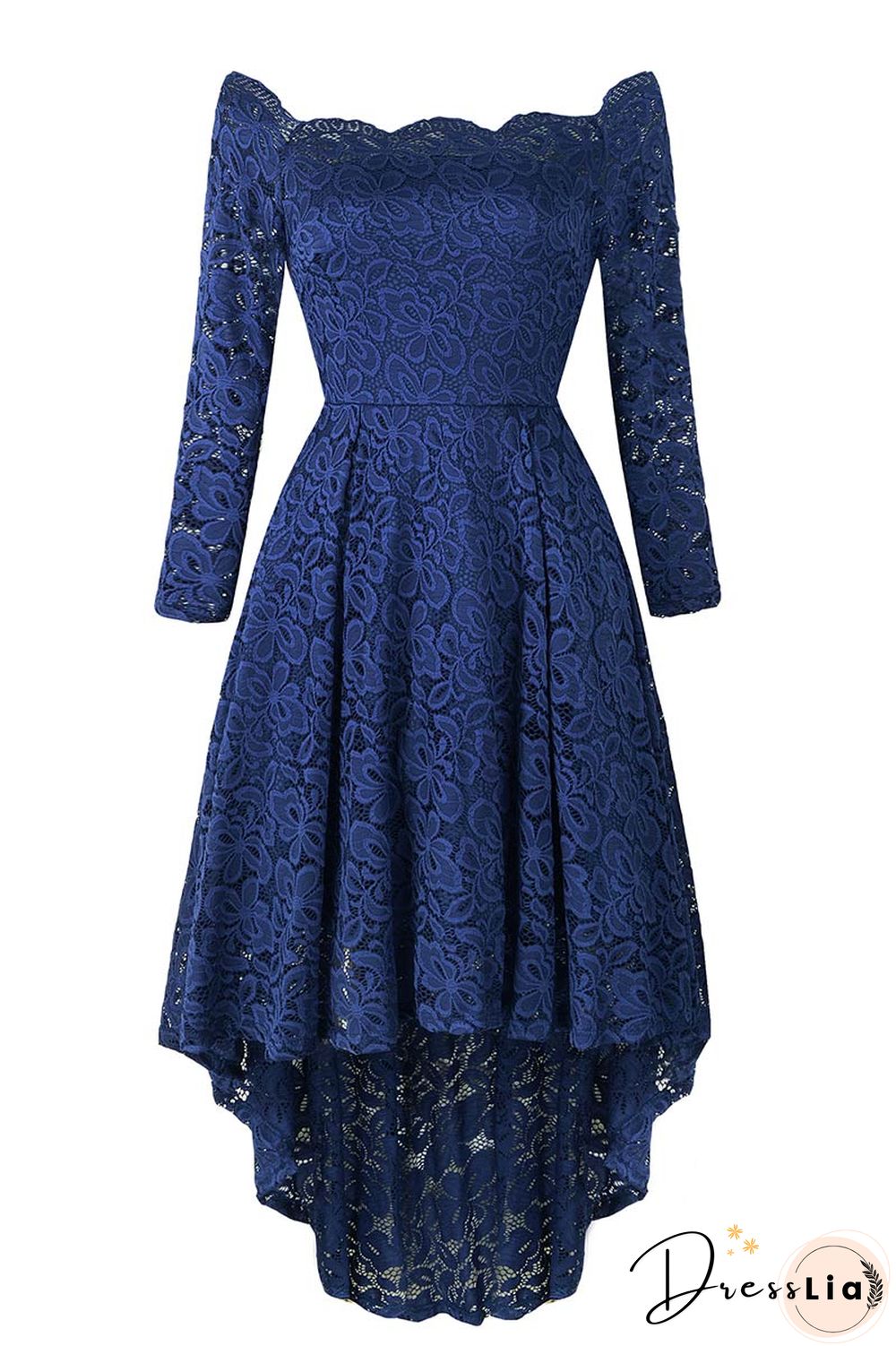 Purple Off-the-shoulder Scalloped High Low Prom Dress