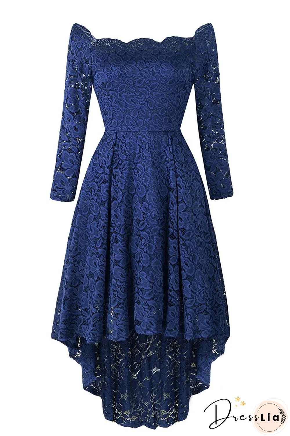 Purple Off-the-shoulder Scalloped High Low Prom Dress