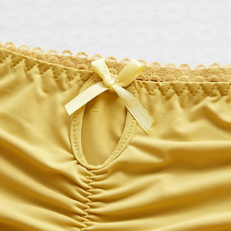 Billionm Girl Glossy Hollow Sexy Ladies Briefs Comfortable Breathable Bow Mid-waist Cotton Bottom Nylon New Lace Edge Lolita