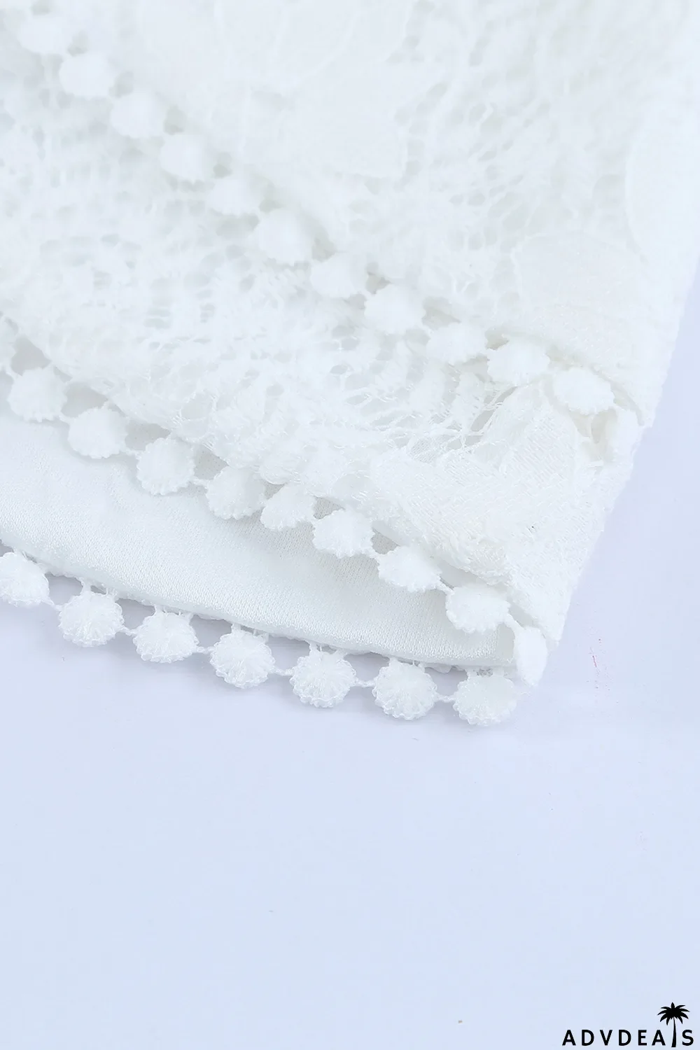 White Flutter Sleeve Wrap V Neck Floral Lace Short Dress