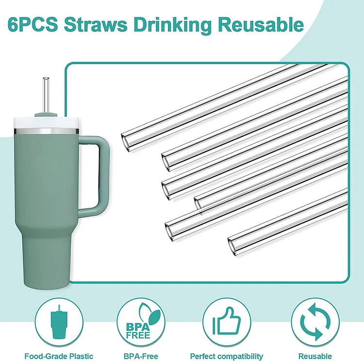 Stainless Steel Straw Replacement for Stanley 40 oz 30 oz Adventure  Quencher Travel Tumbler Cup, 6 Pack Reusable Straws with Cleaning Brush  Compatible