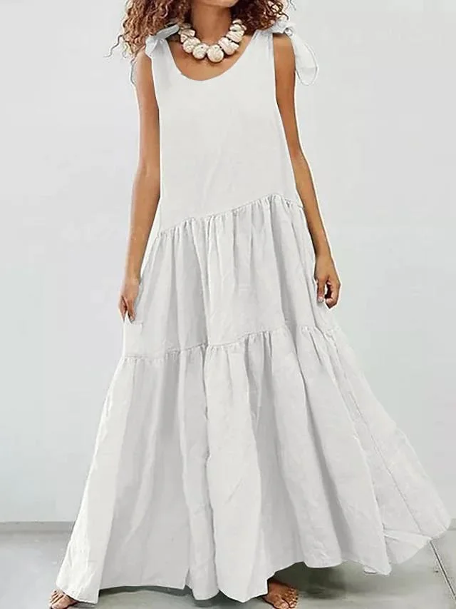 Women's Cotton Linen Solid Color Sleeveless Dress