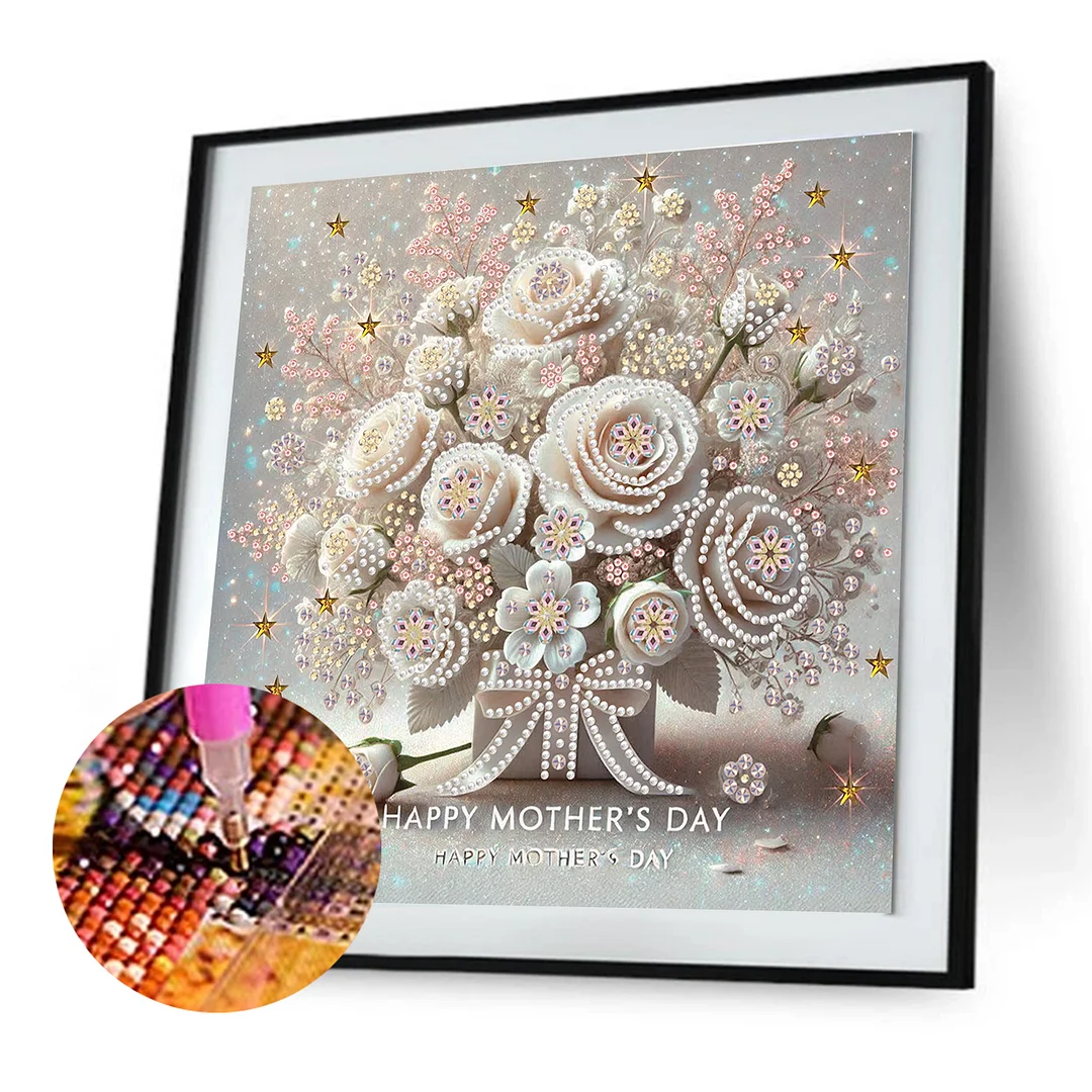 Diamond Painting - Partial Special Shaped Drill - White Rose Mothers Day(Canvas|30x30cm)