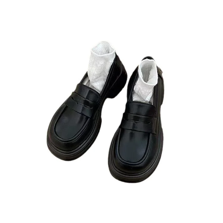 Yyvonne Soft Leather Single Shoes Women's Spring New College Style Black Leather Shoes With A British Foot Pedalle