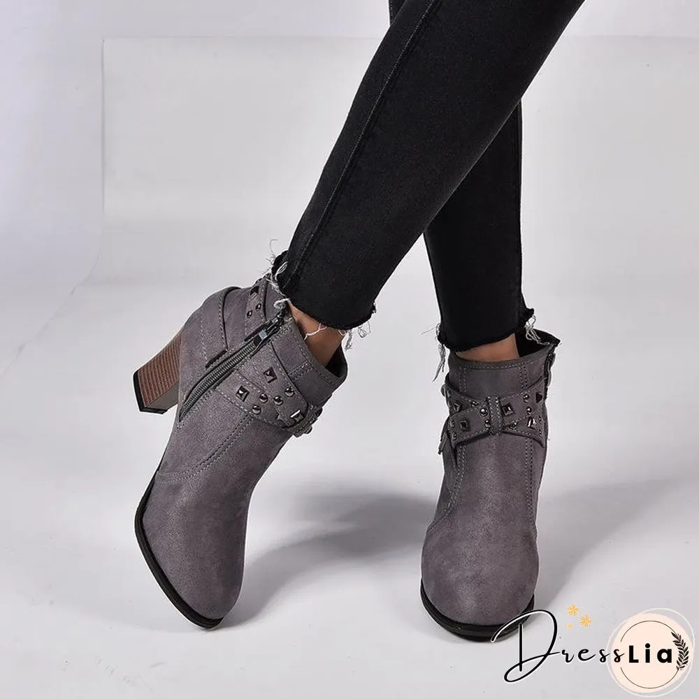Buckle Decor Women Thick Heel Boot