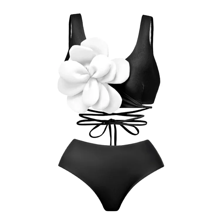 3D Flower One Shoulder High Waist Bikini Swimsuit