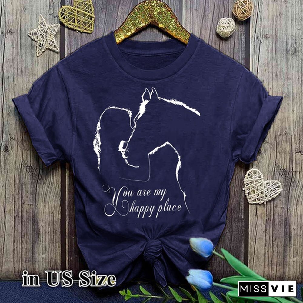 Horse Riding Lovers Horse You Are My Happy Place Black T Shirt Women Clothes S-3Xl Comfy
