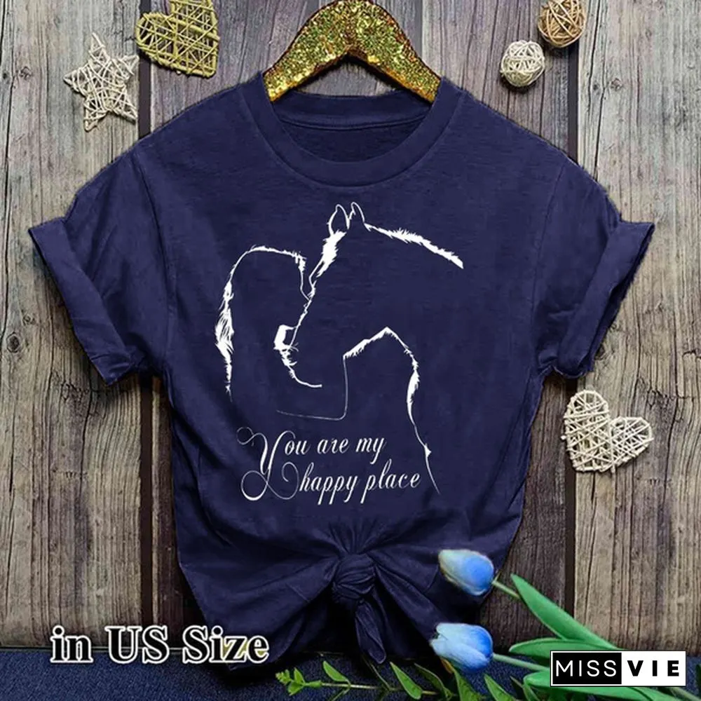 Horse Riding Lovers Horse You Are My Happy Place Black T Shirt Women Clothes S-3Xl Comfy