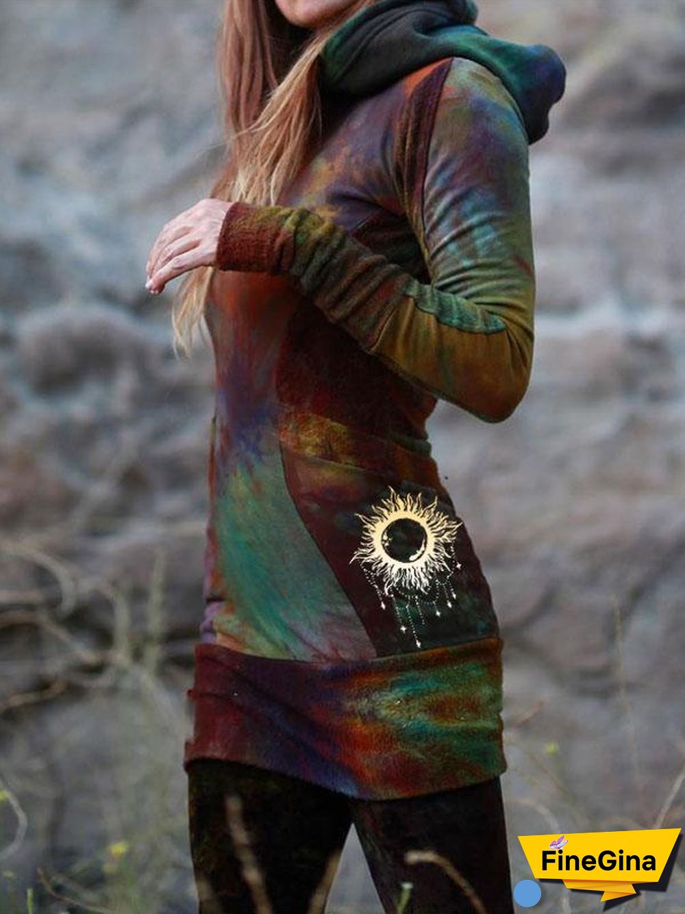 High Neck Gradient Printed Pockets Top