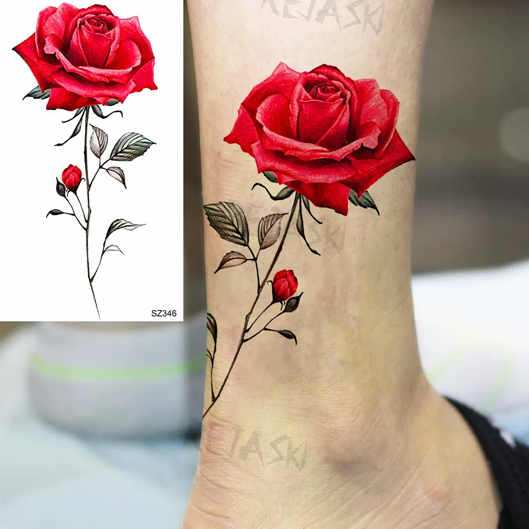 Colored Rose Fashion Feet Temporary Tattoos For Women Adult Hummingbird Sunflower Fake Tattoo Body Art Washable Tatoos Sticker