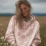 Bohemian Retro Countryside Style Plant Flower Design Women's Hoodie - Image 2
