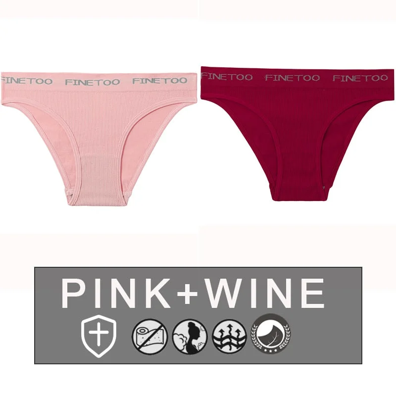 FINETOO 2PCS/Set Women's Seamless Panties Midi-Waist Femme Underpants Briefs Underwear Lingerie Letter Printed 9 Colors Pantys