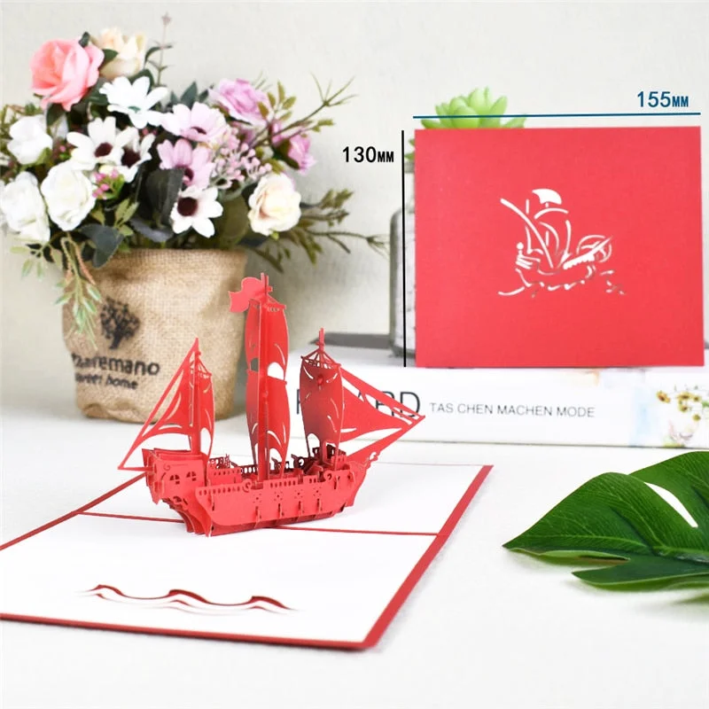 3D Ship Model Pop-Up Card Birthday Greeting Cards for Kids Business Postcard kirigami Handmade Gift