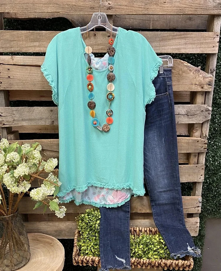 Women's Summer Round Neck Slim Ruffled Green Casual Short Sleeve-Mayoulove
