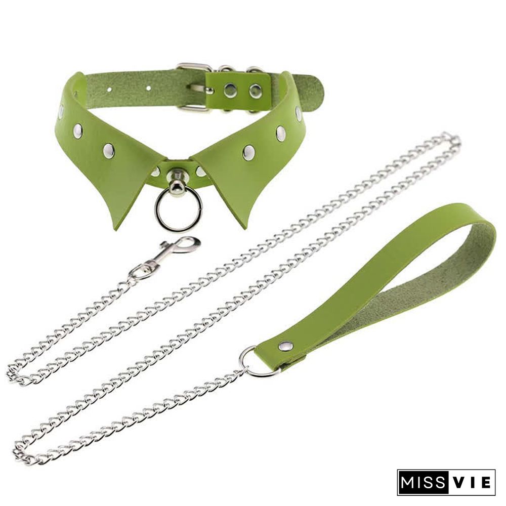 Punk Collar Design Leather Chocker With Hauling Chain