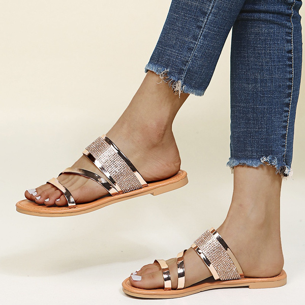 Summer Women's Fashion Flat Sandals Bright Casual Beach Slippers Plus Size 35-43
