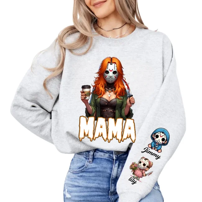 Horror MAMA Sweatshirt with Kid's Names on the Sleeve