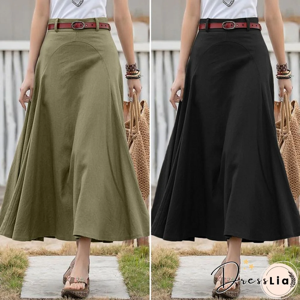 Plus Size Evening Cotton Skirt Midi Buttons Skirt Women Summer Fashion Elastic Waist Dress